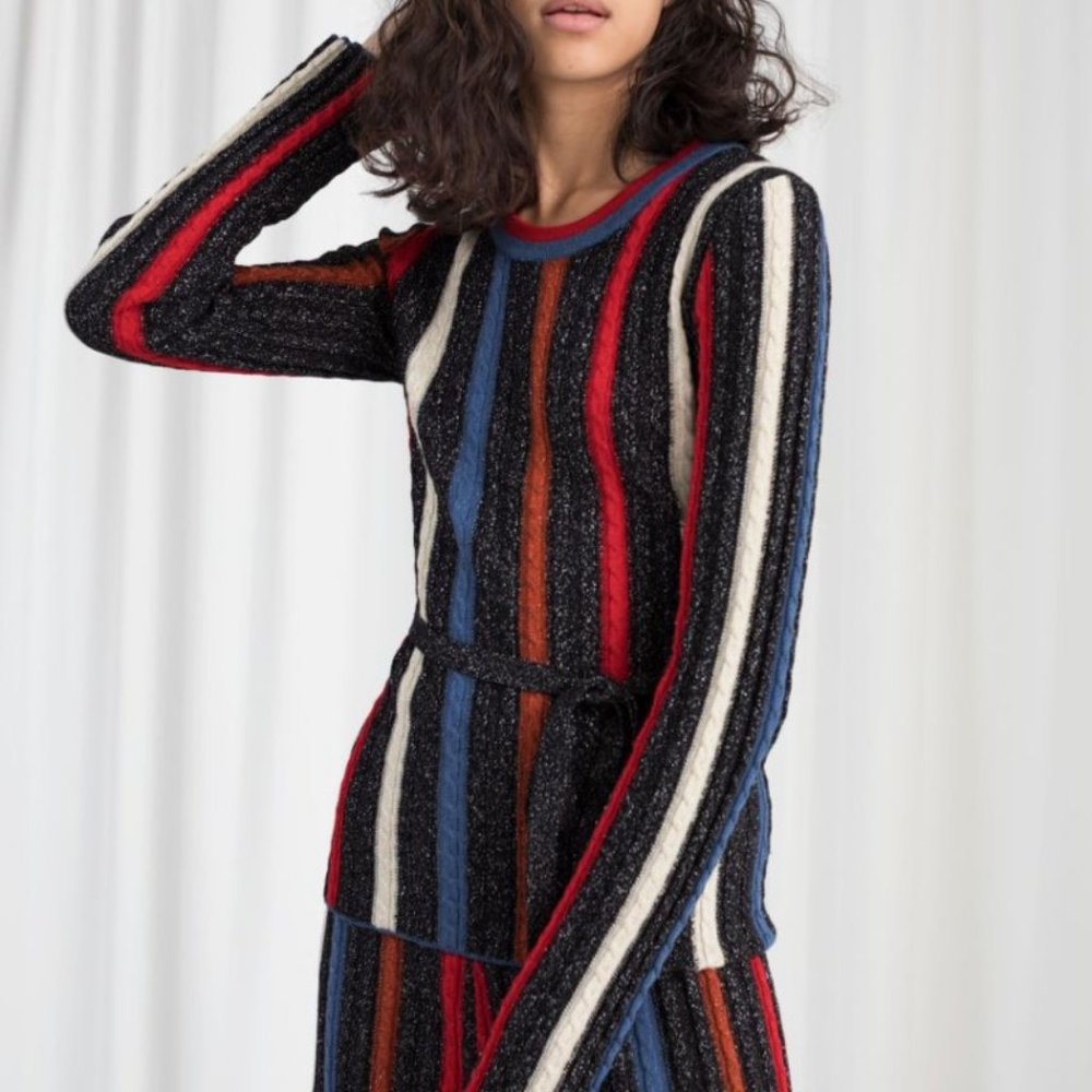&Other stories belted glitter stripe sweater